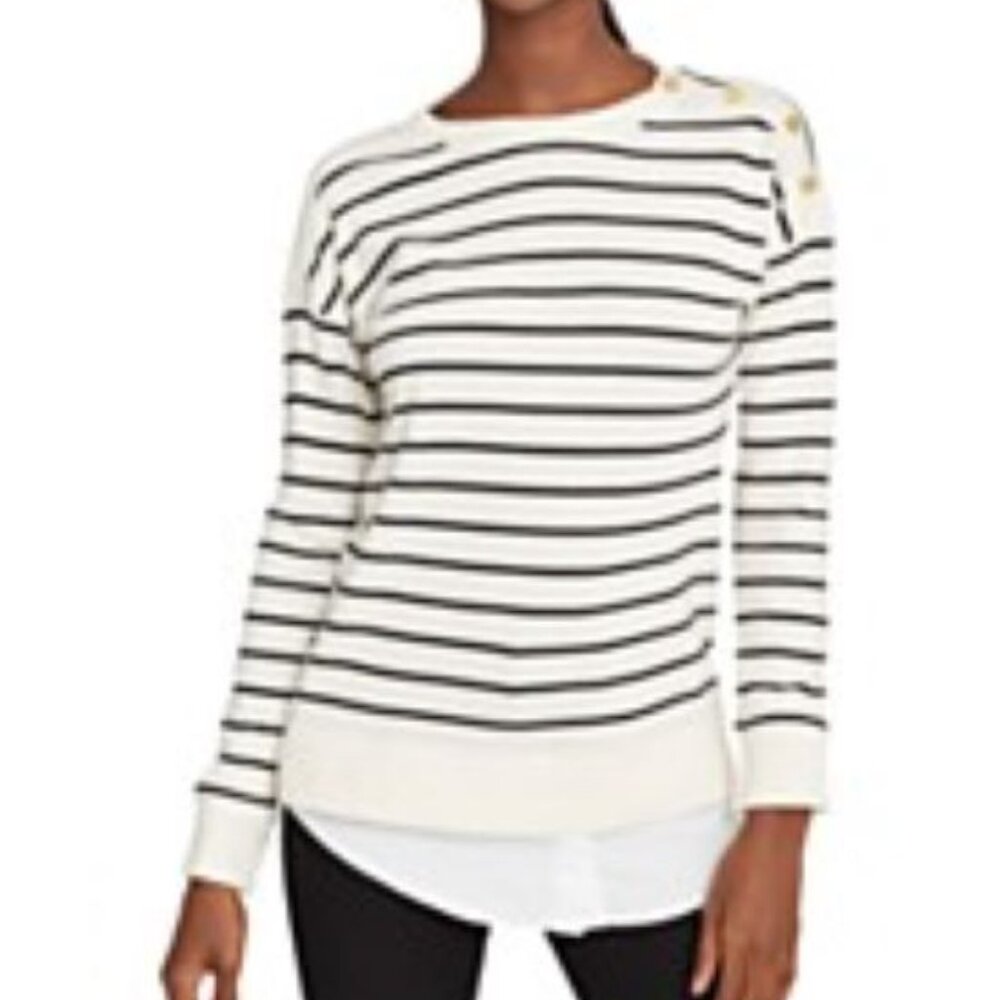 Lauren Ralph Lauren Top, White w/Black Stripes -  SZ L  NWT